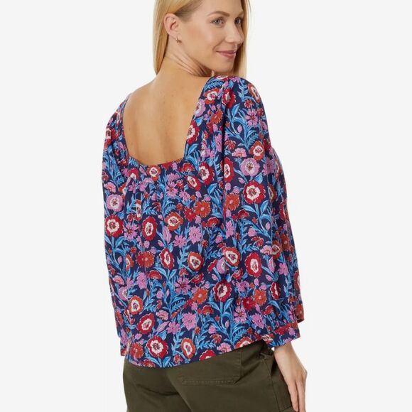 Vineyard Vines Tisbury Floral Square Neck Top Womens Size XL Buttoned Cuffs - Picture 4 of 11